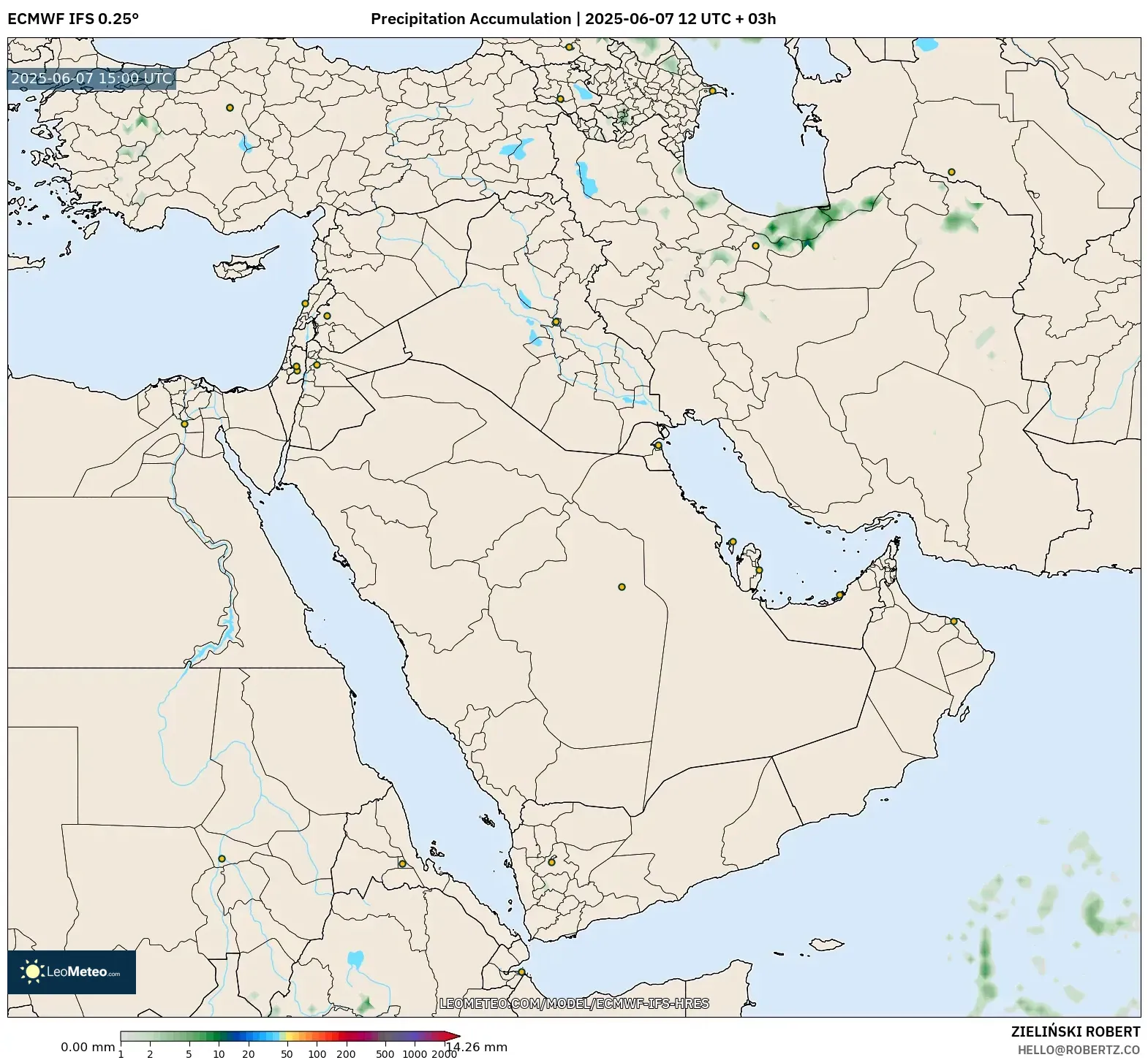 ECMWF IFS 0.25° model - Timur Tengah, Akumulasi Curah Hujan ECMWF IFS 0.25° model - Timur Tengah, Akumulasi Curah Hujan