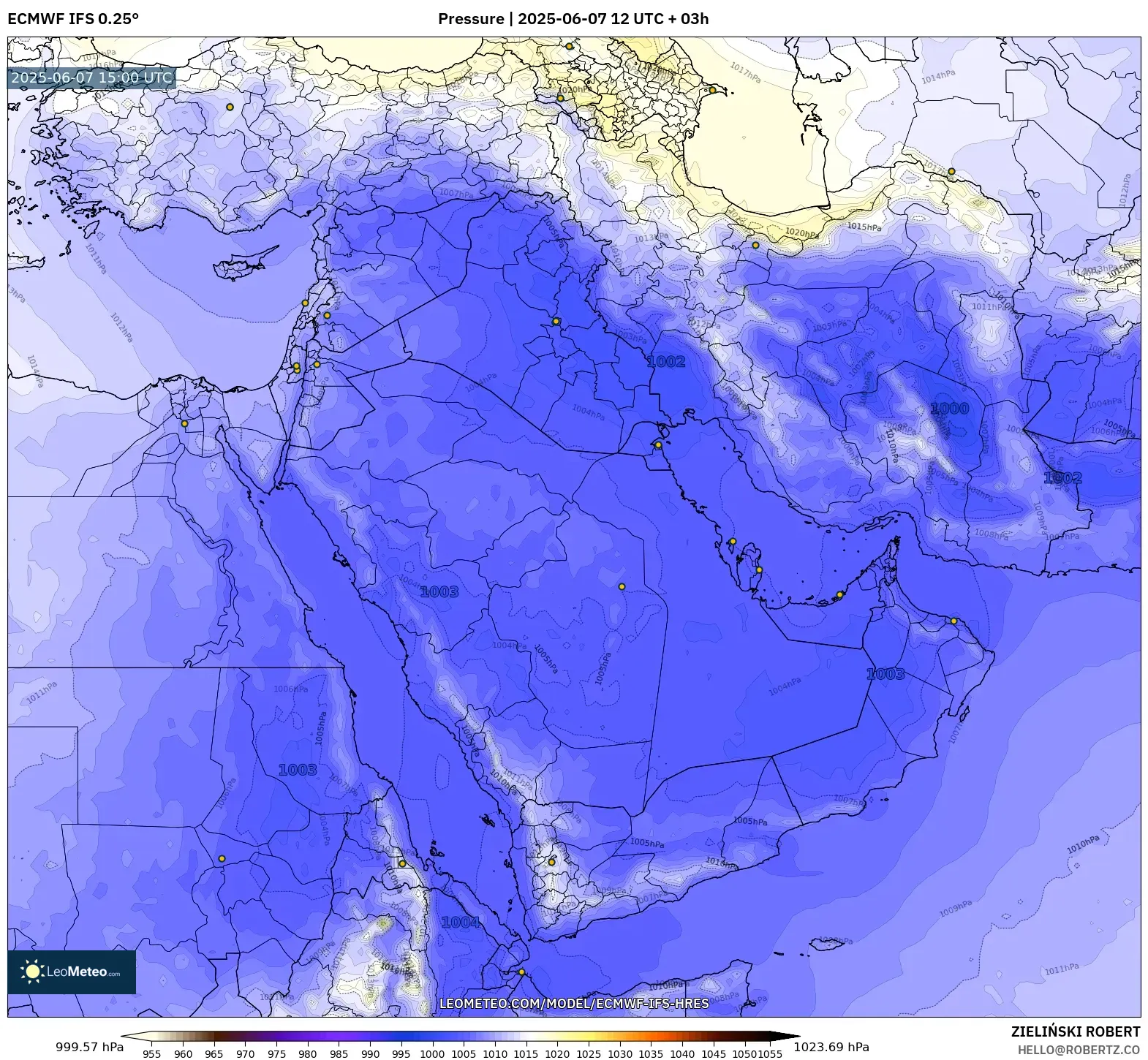 ECMWF IFS 0.25° model - Timur Tengah, Tekanan ECMWF IFS 0.25° model - Timur Tengah, Tekanan