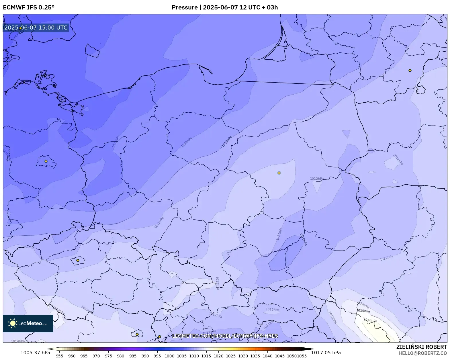 ECMWF IFS 0.25° model - Polandia, Tekanan ECMWF IFS 0.25° model - Polandia, Tekanan