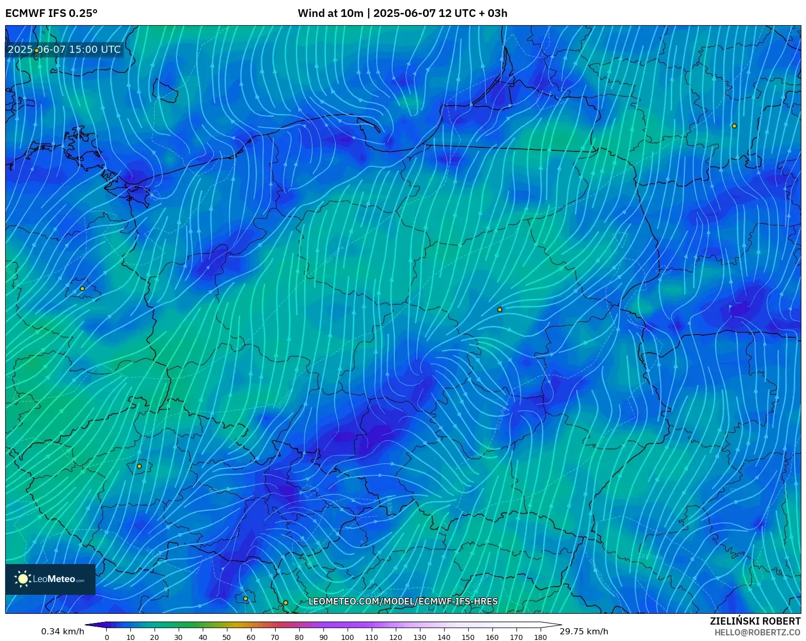 ECMWF IFS 0.25° model - Polandia, Angin 10 m ECMWF IFS 0.25° model - Polandia, Angin 10 m