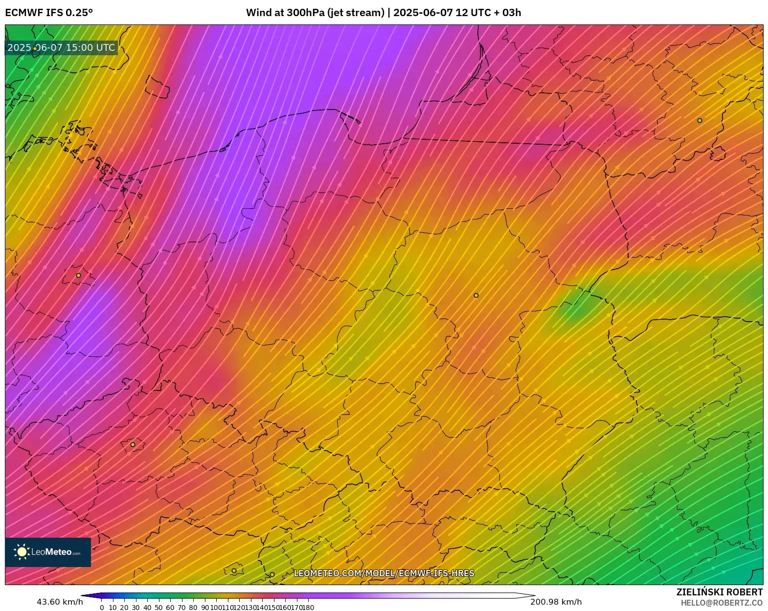 ECMWF IFS 0.25° model - Polandia, Angin 300 hPa (aliran jet) ECMWF IFS 0.25° model - Polandia, Angin 300 hPa (aliran jet)