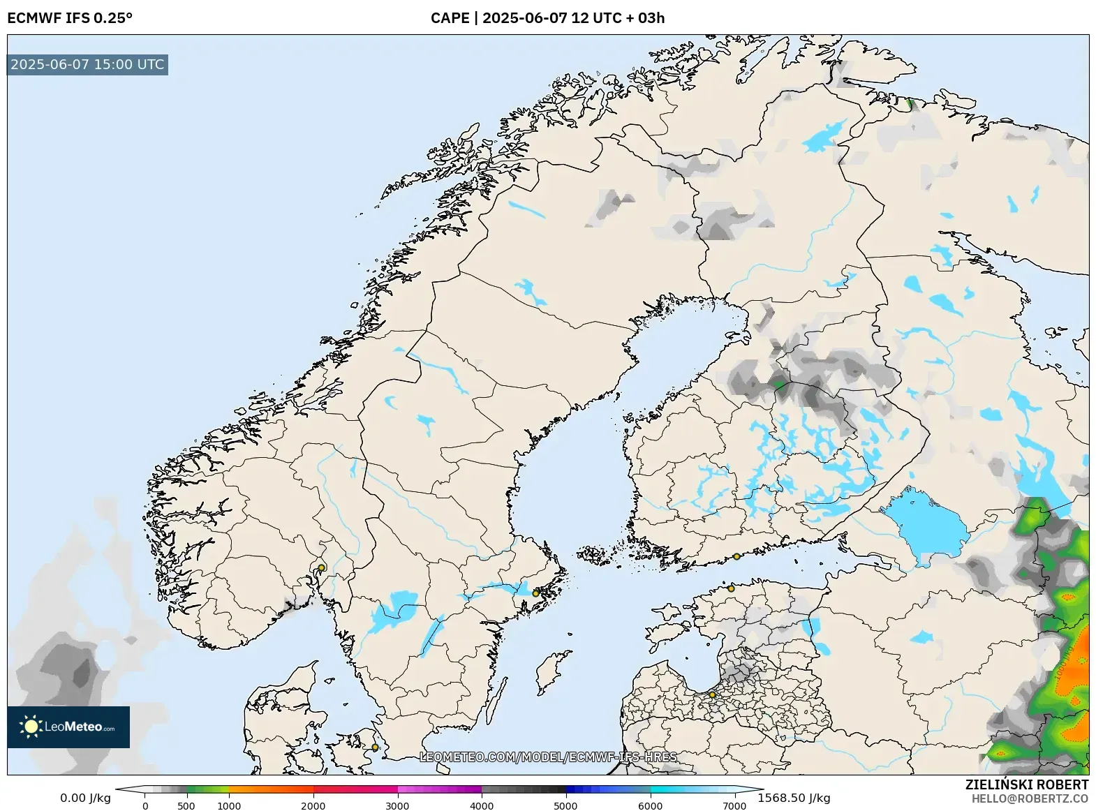 ECMWF IFS 0.25° model - Skandinavia, CAPE ECMWF IFS 0.25° model - Skandinavia, CAPE