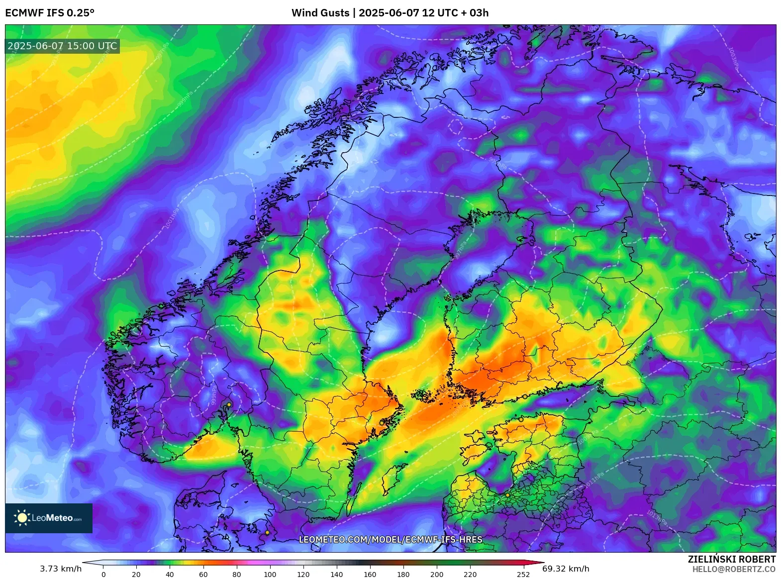 ECMWF IFS 0.25° model - Skandinavia, Hembusan Angin ECMWF IFS 0.25° model - Skandinavia, Hembusan Angin
