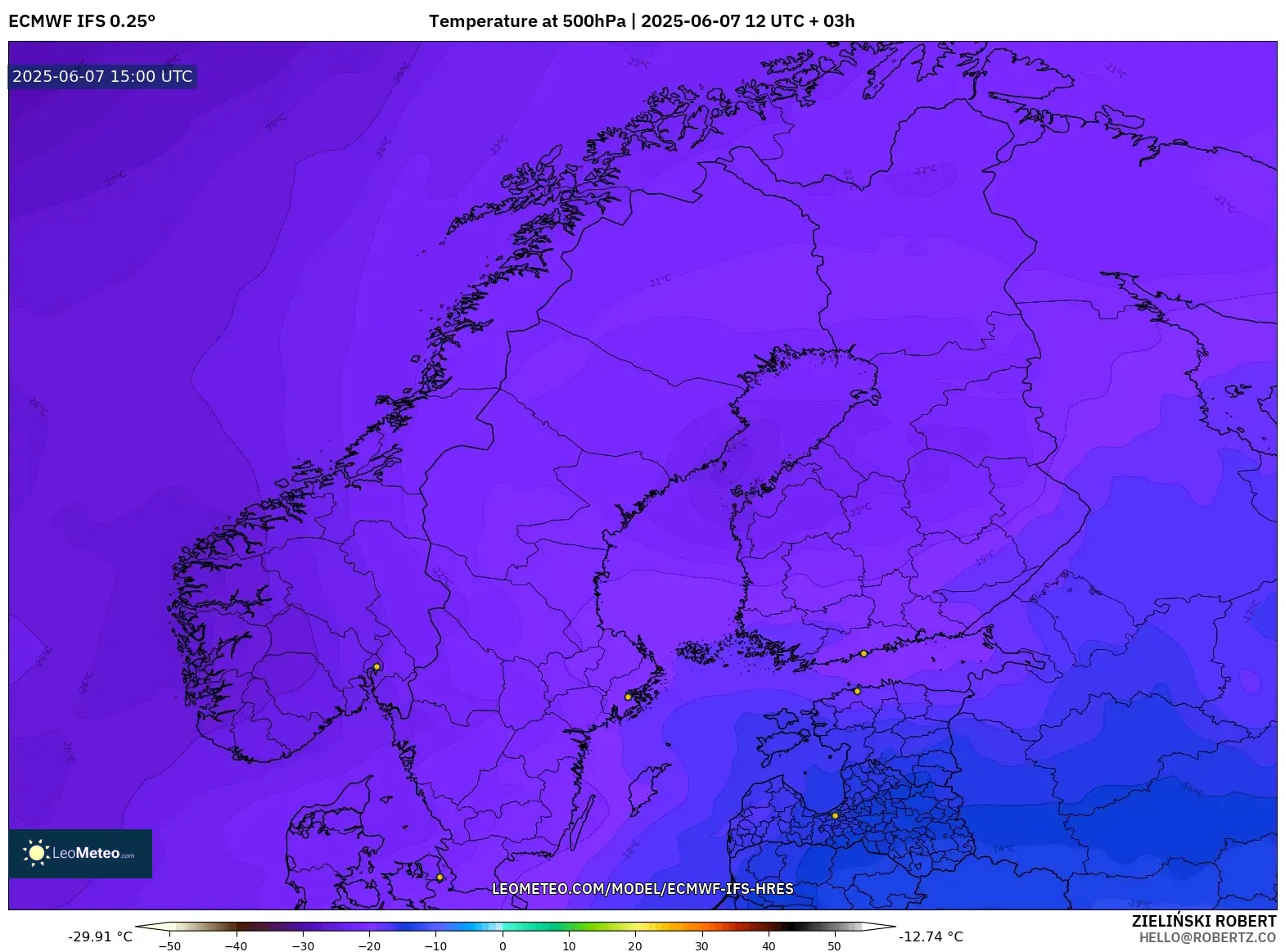 ECMWF IFS 0.25° model - Skandinavia, Suhu 500 hPa ECMWF IFS 0.25° model - Skandinavia, Suhu 500 hPa