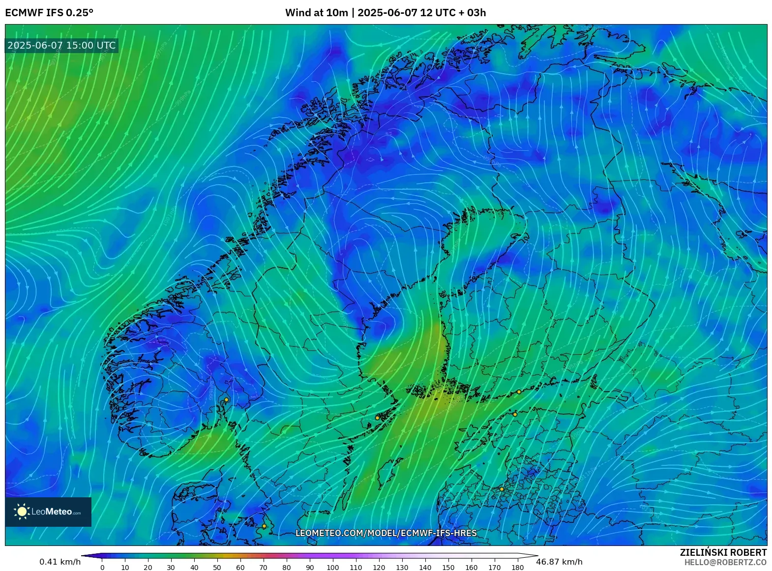 ECMWF IFS 0.25° model - Skandinavia, Angin 10 m ECMWF IFS 0.25° model - Skandinavia, Angin 10 m