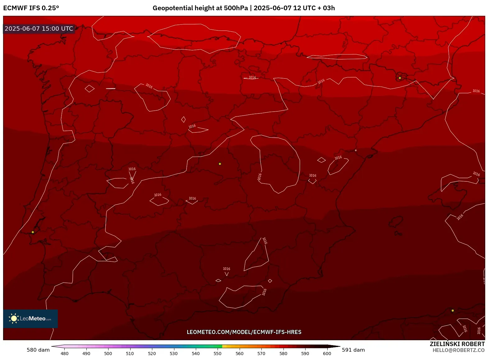 ECMWF IFS 0.25° model - Spanyol, Ketinggian geopotensial pada 500 hPa