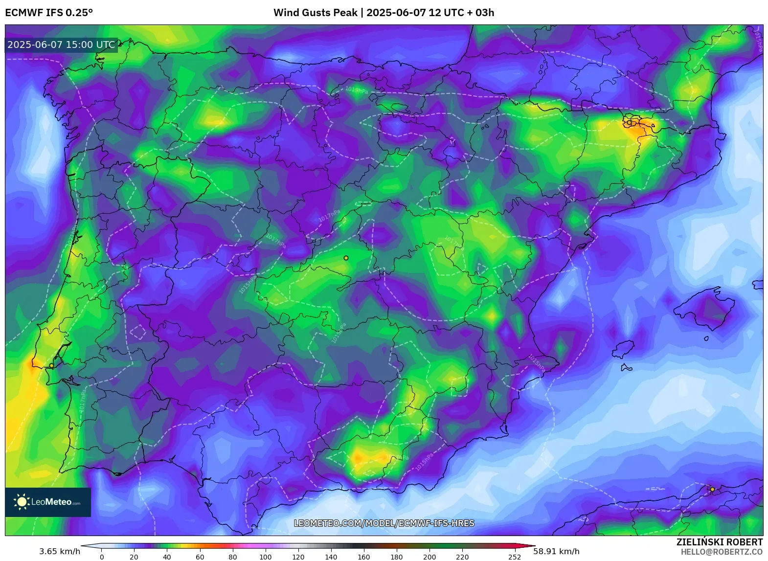 ECMWF IFS 0.25° model - Spanyol, Puncak Hembusan ECMWF IFS 0.25° model - Spanyol, Puncak Hembusan
