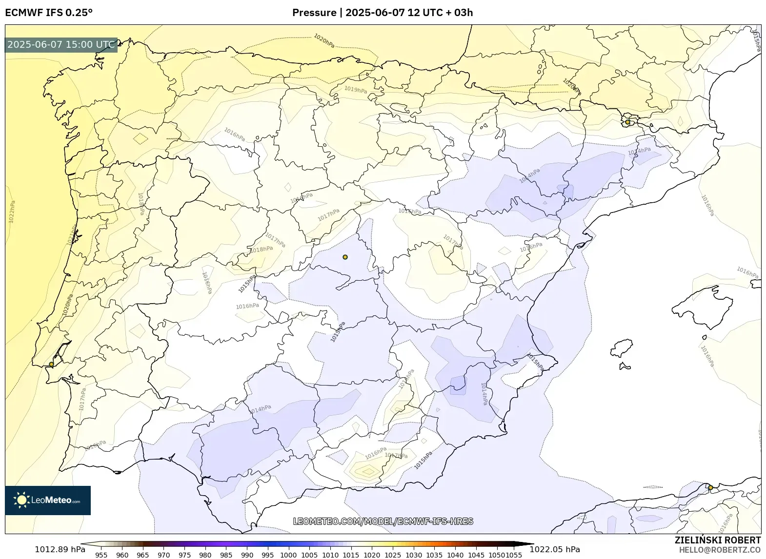 ECMWF IFS 0.25° model - Spanyol, Tekanan ECMWF IFS 0.25° model - Spanyol, Tekanan