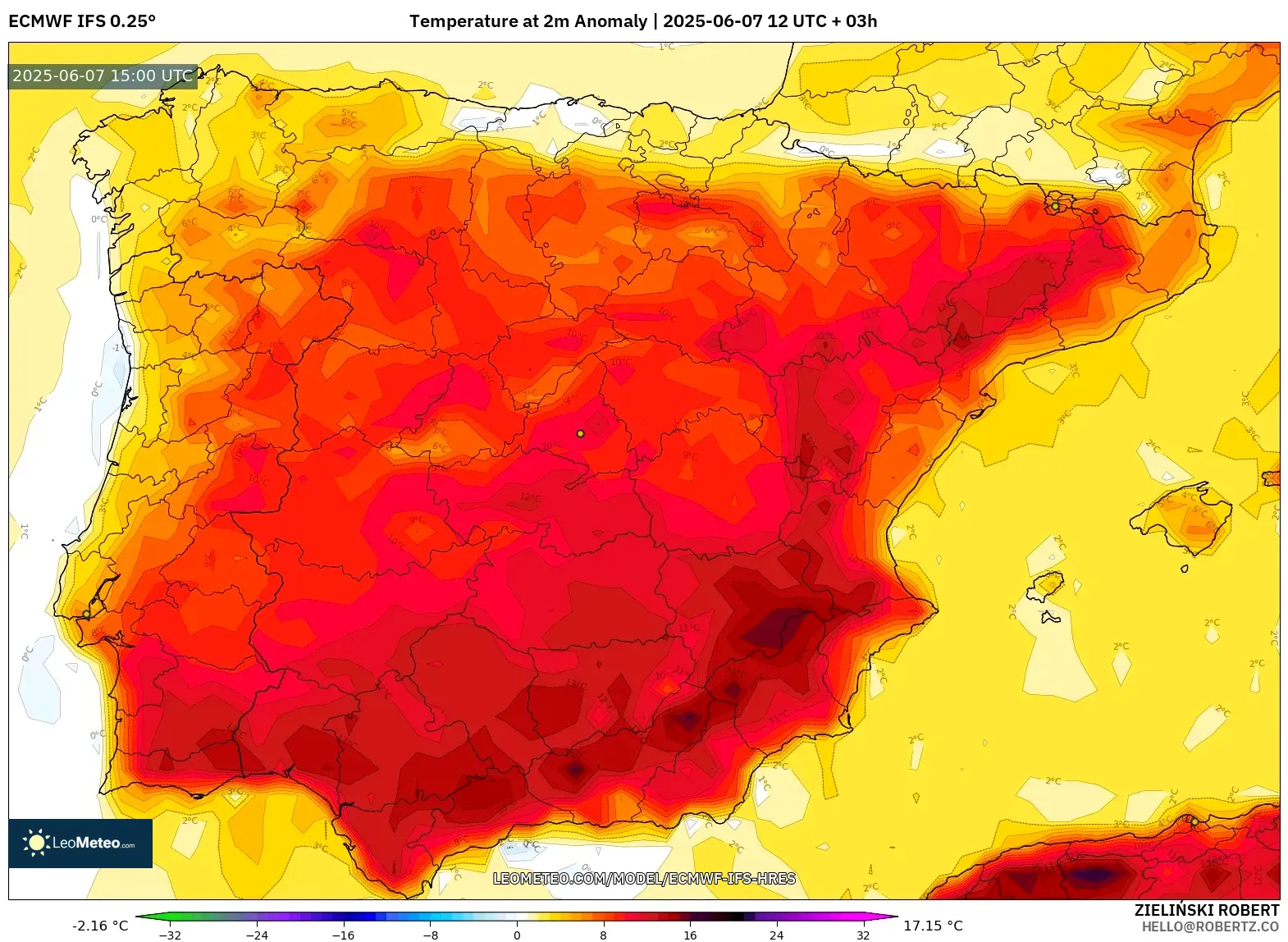 ECMWF IFS 0.25° model - Spanyol, Anomali Suhu 2 m ECMWF IFS 0.25° model - Spanyol, Anomali Suhu 2 m