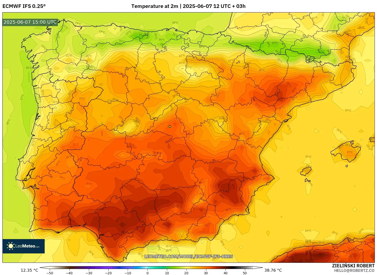 ECMWF IFS 0.25° model - Spanyol, Suhu 2 m