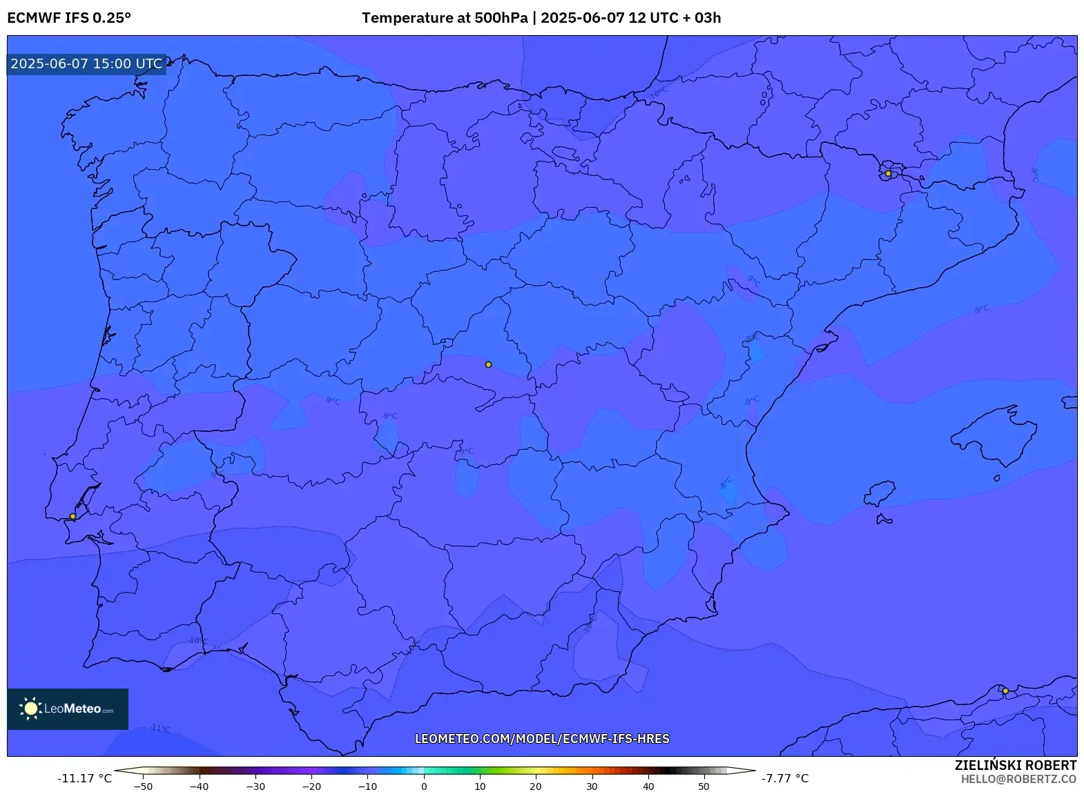 ECMWF IFS 0.25° model - Spanyol, Suhu 500 hPa ECMWF IFS 0.25° model - Spanyol, Suhu 500 hPa