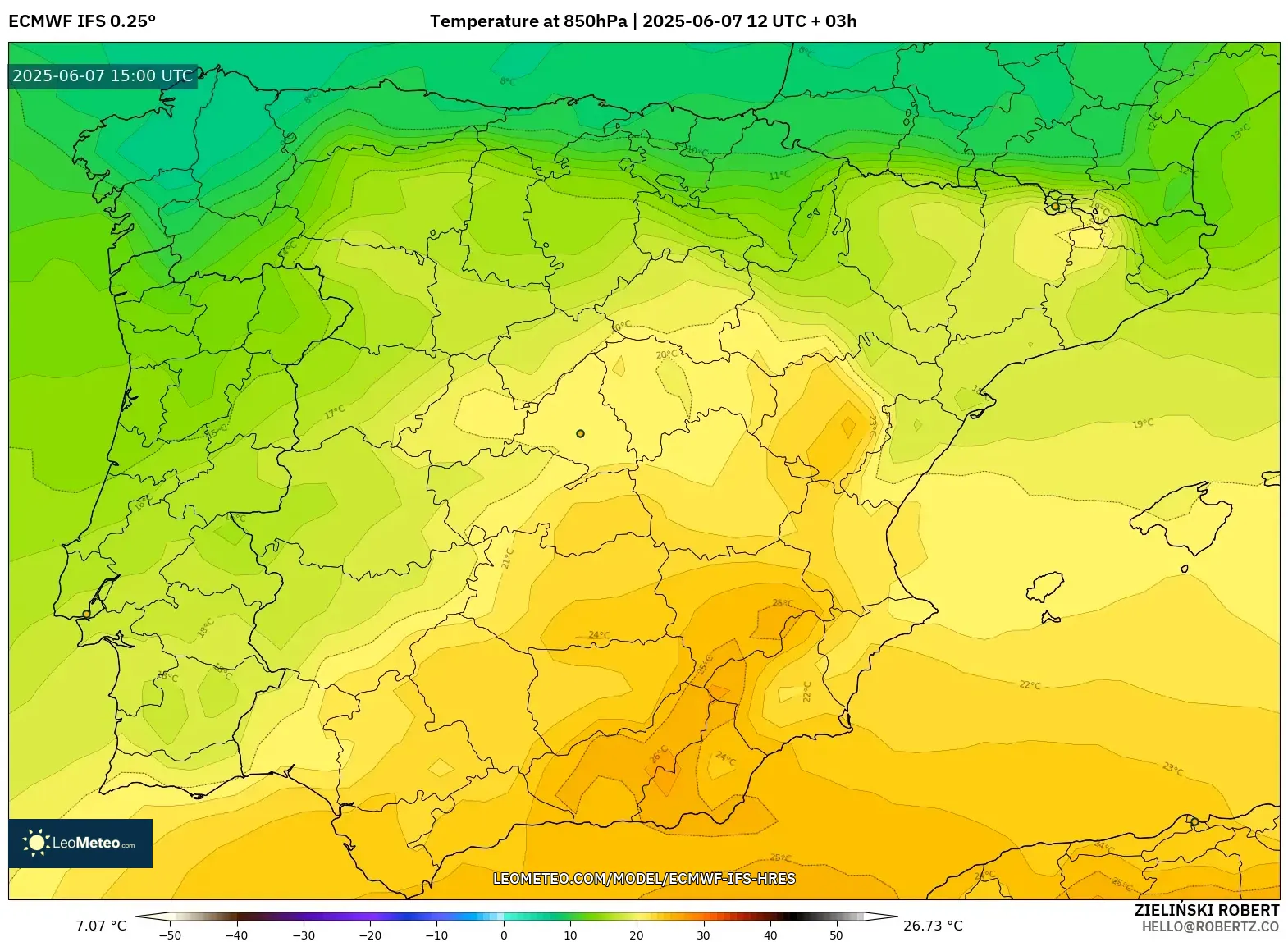 ECMWF IFS 0.25° model - Spanyol, Suhu 850 hPa ECMWF IFS 0.25° model - Spanyol, Suhu 850 hPa
