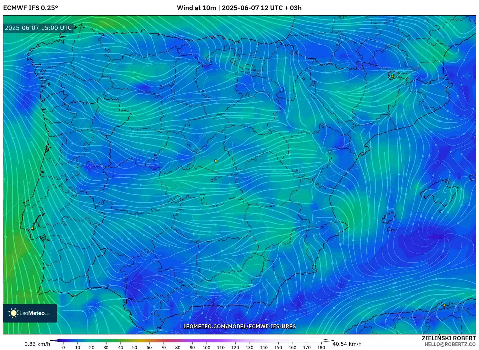 ECMWF IFS 0.25° model - Spanyol, Angin 10 m ECMWF IFS 0.25° model - Spanyol, Angin 10 m