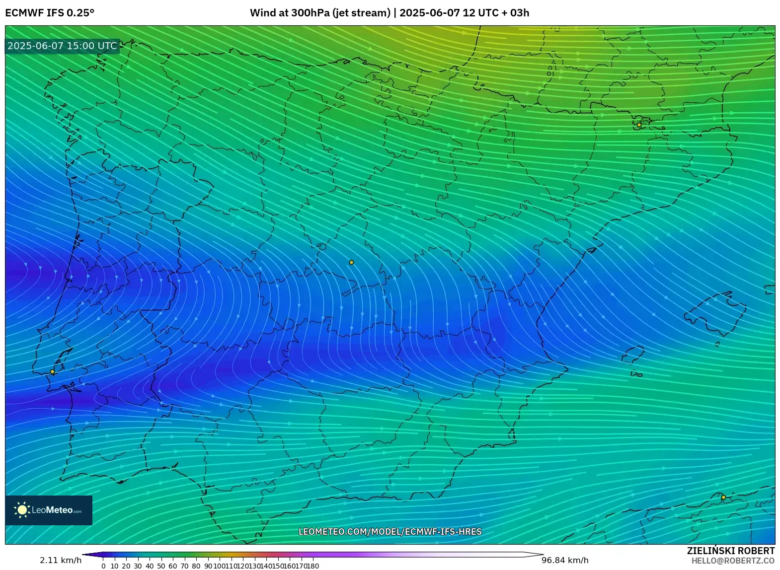 ECMWF IFS 0.25° model - Spanyol, Angin 300 hPa (aliran jet) ECMWF IFS 0.25° model - Spanyol, Angin 300 hPa (aliran jet)