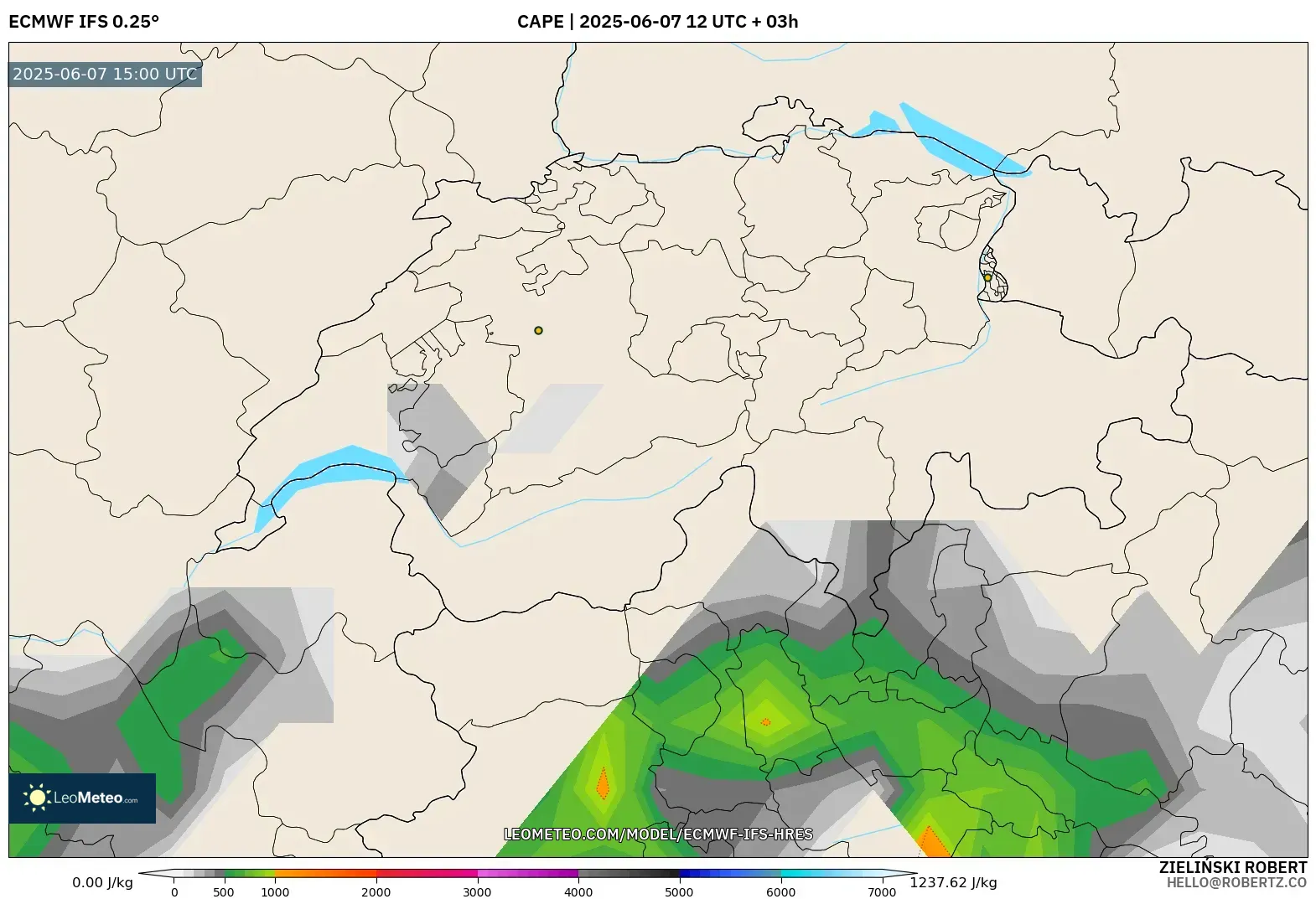 ECMWF IFS 0.25° model - Swiss, CAPE