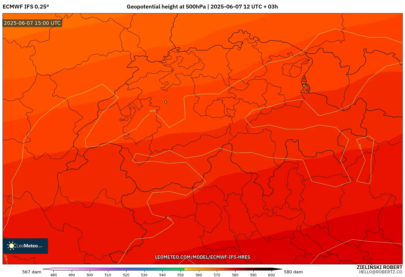 ECMWF IFS 0.25° model - Swiss, Ketinggian geopotensial pada 500 hPa