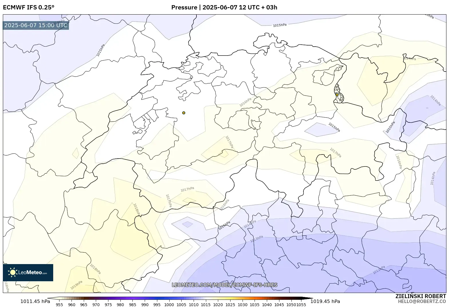 ECMWF IFS 0.25° model - Swiss, Tekanan ECMWF IFS 0.25° model - Swiss, Tekanan