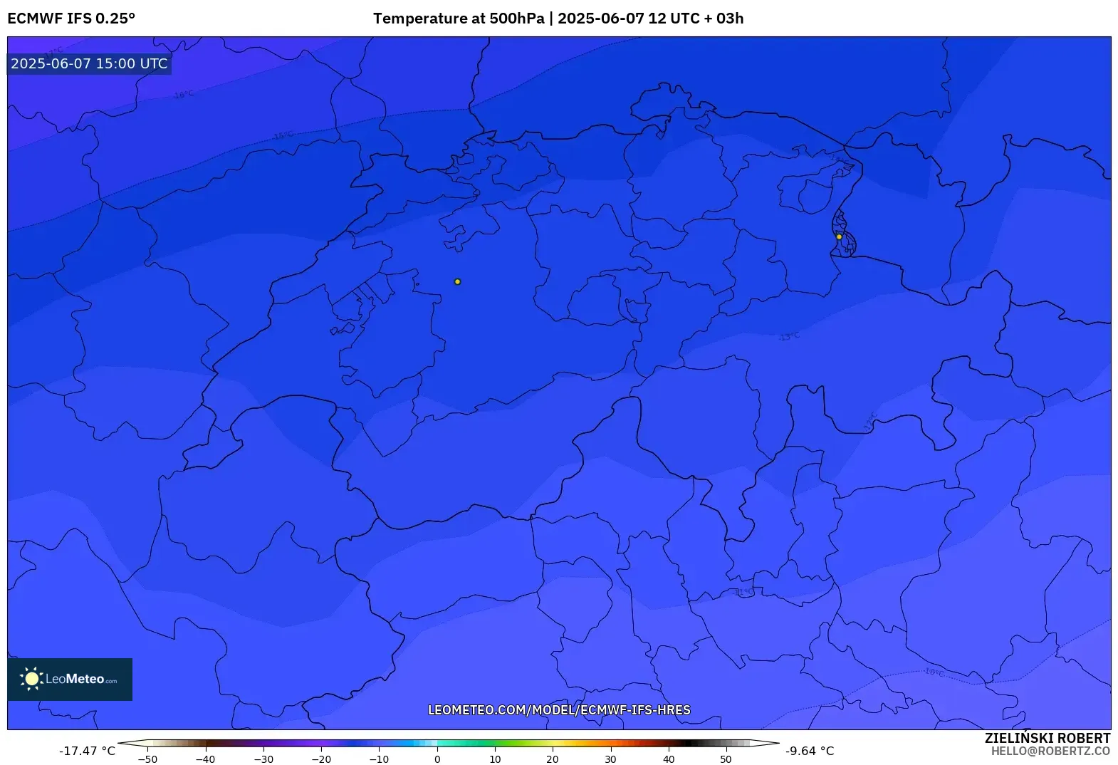 ECMWF IFS 0.25° model - Swiss, Suhu 500 hPa ECMWF IFS 0.25° model - Swiss, Suhu 500 hPa
