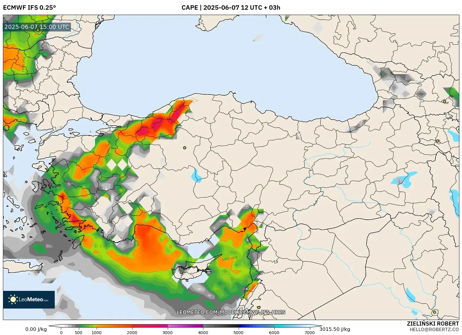 ECMWF IFS 0.25° model - Turki, CAPE ECMWF IFS 0.25° model - Turki, CAPE