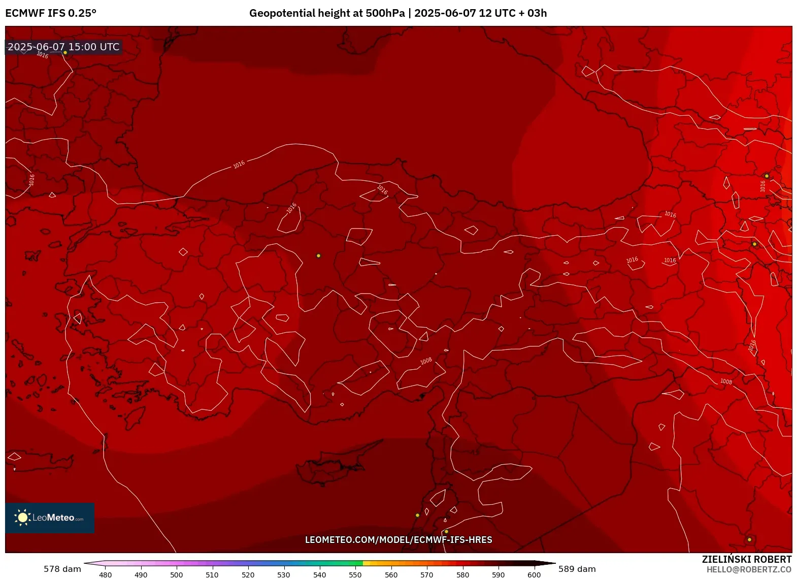 ECMWF IFS 0.25° model - Turki, Ketinggian geopotensial pada 500 hPa ECMWF IFS 0.25° model - Turki, Ketinggian geopotensial pada 500 hPa