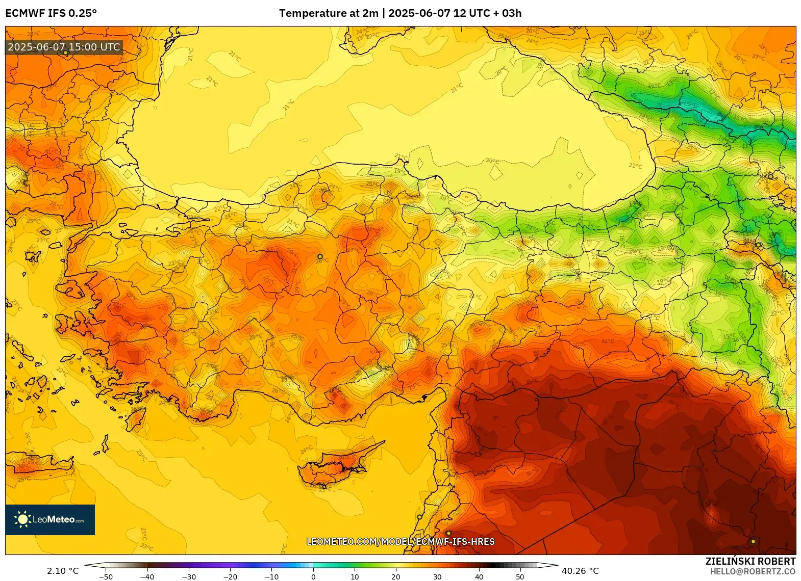 ECMWF IFS 0.25° model - Turki, Suhu 2 m