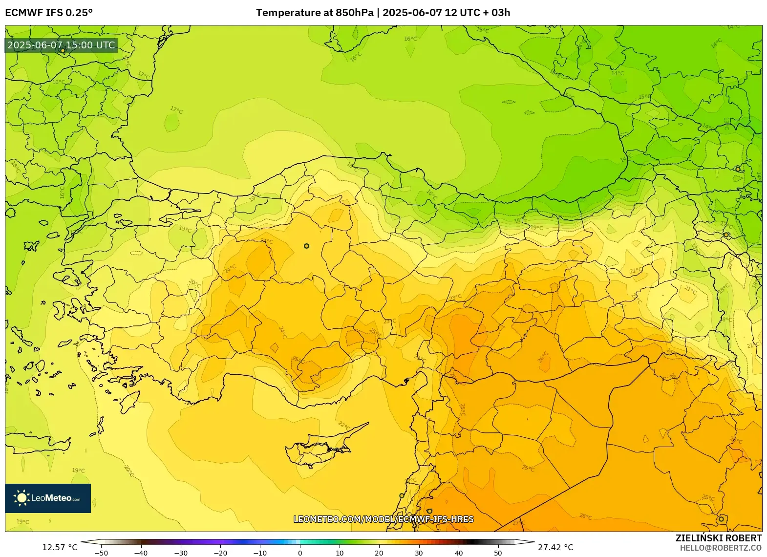 ECMWF IFS 0.25° model - Turki, Suhu 850 hPa ECMWF IFS 0.25° model - Turki, Suhu 850 hPa