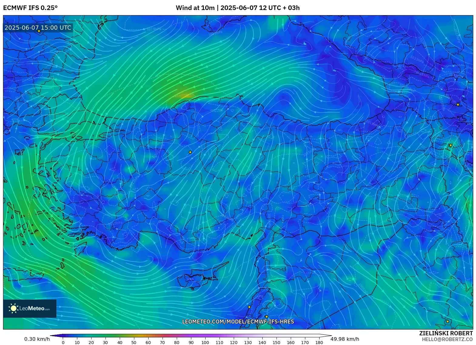 ECMWF IFS 0.25° model - Turki, Angin 10 m ECMWF IFS 0.25° model - Turki, Angin 10 m