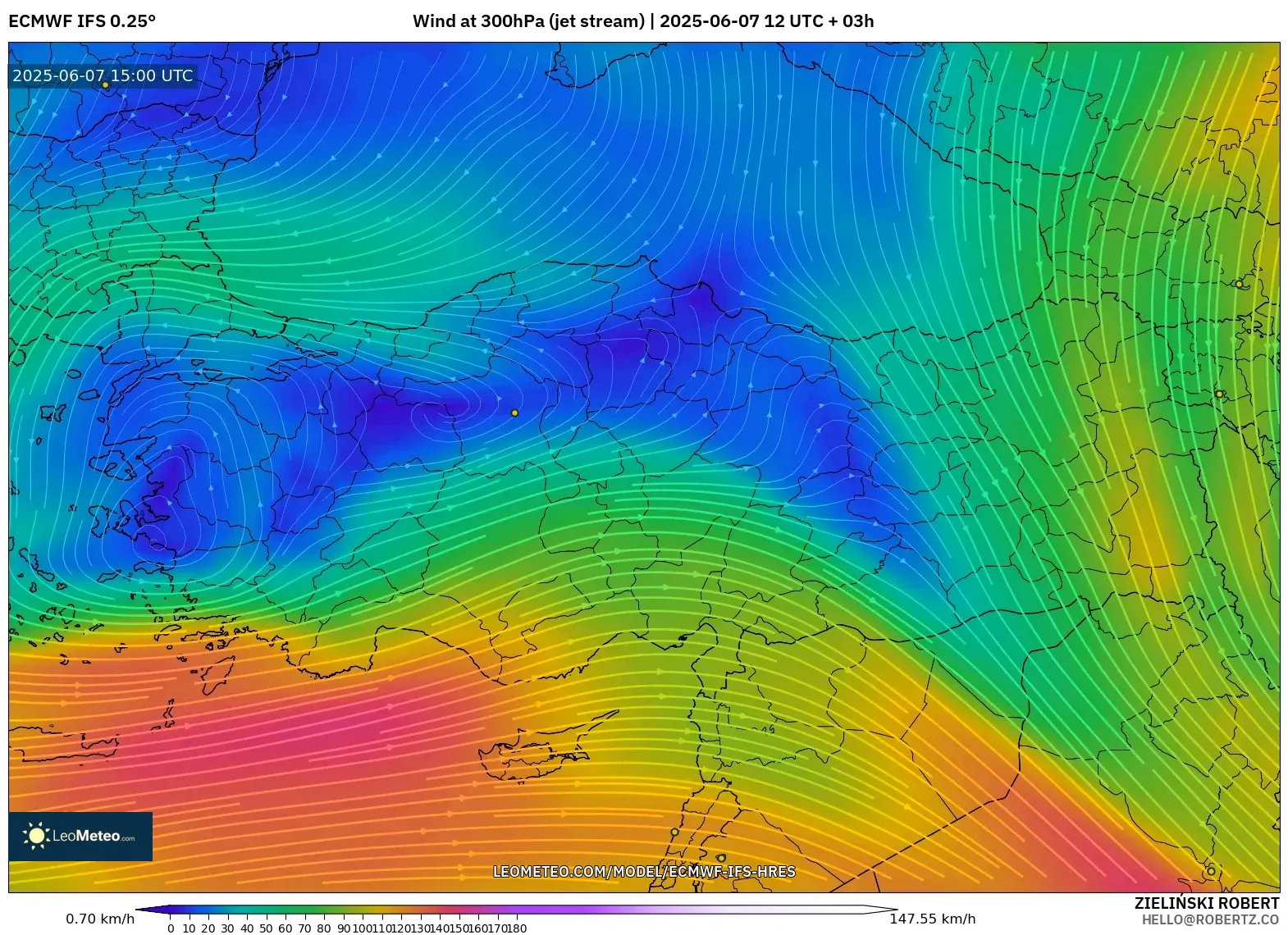 ECMWF IFS 0.25° model - Turki, Angin 300 hPa (aliran jet) ECMWF IFS 0.25° model - Turki, Angin 300 hPa (aliran jet)