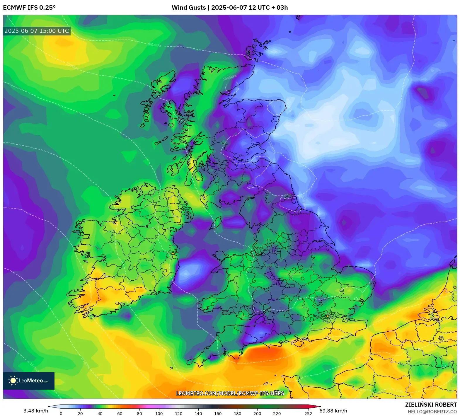 ECMWF IFS 0.25° model - Britania Raya, Hembusan Angin ECMWF IFS 0.25° model - Britania Raya, Hembusan Angin
