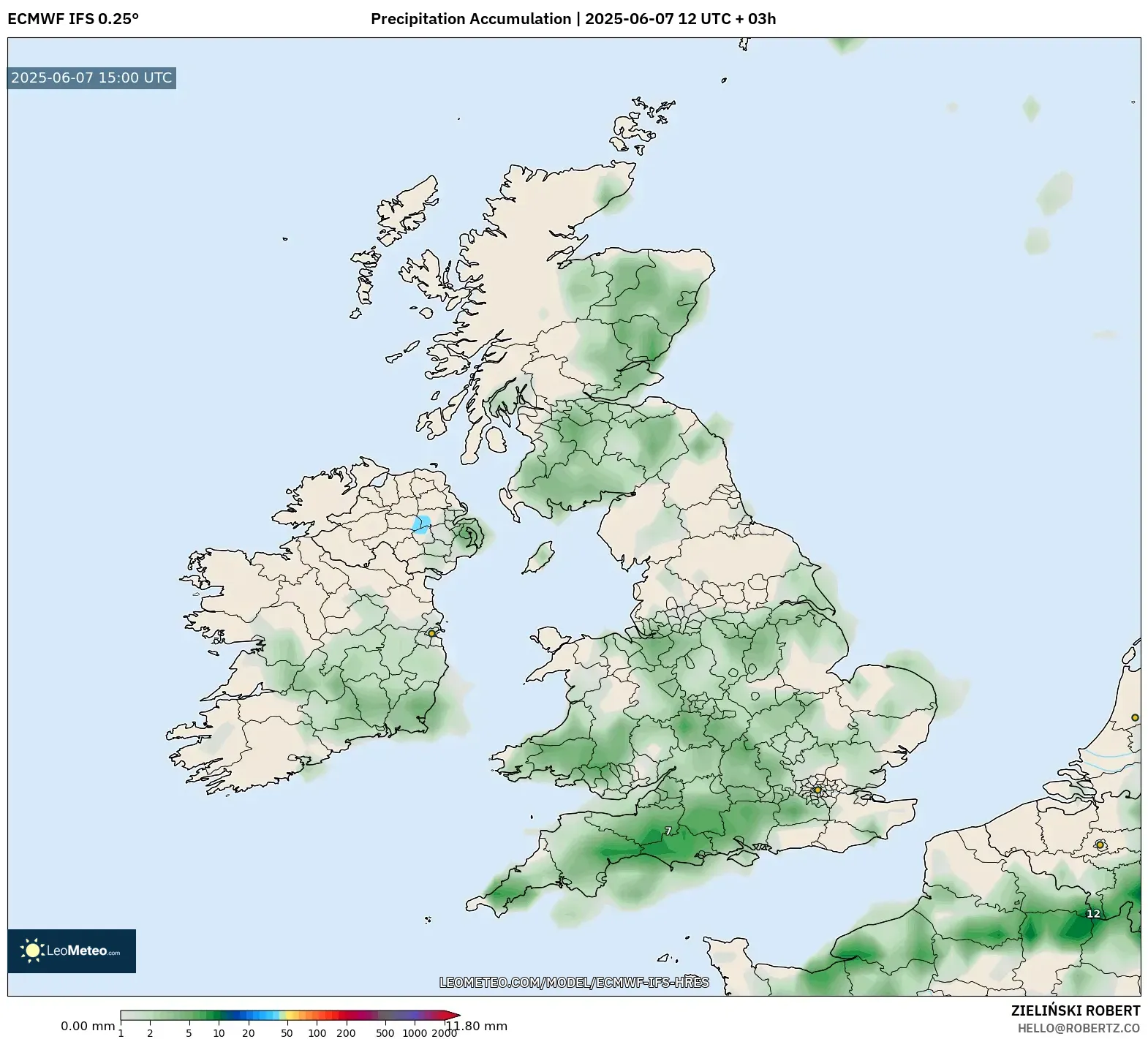ECMWF IFS 0.25° model - Britania Raya, Akumulasi Curah Hujan ECMWF IFS 0.25° model - Britania Raya, Akumulasi Curah Hujan