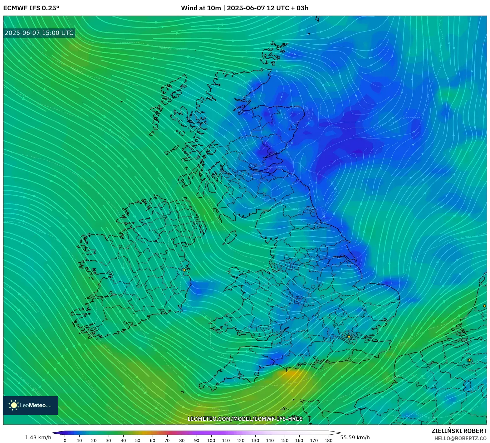 ECMWF IFS 0.25° model - Britania Raya, Angin 10 m ECMWF IFS 0.25° model - Britania Raya, Angin 10 m