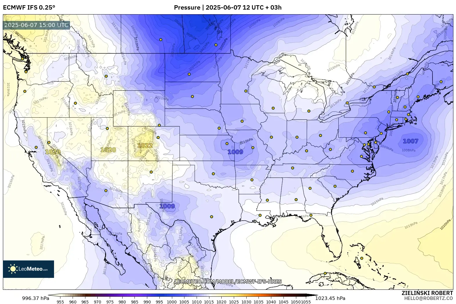 ECMWF IFS 0.25° model - Amerika Serikat, Tekanan ECMWF IFS 0.25° model - Amerika Serikat, Tekanan