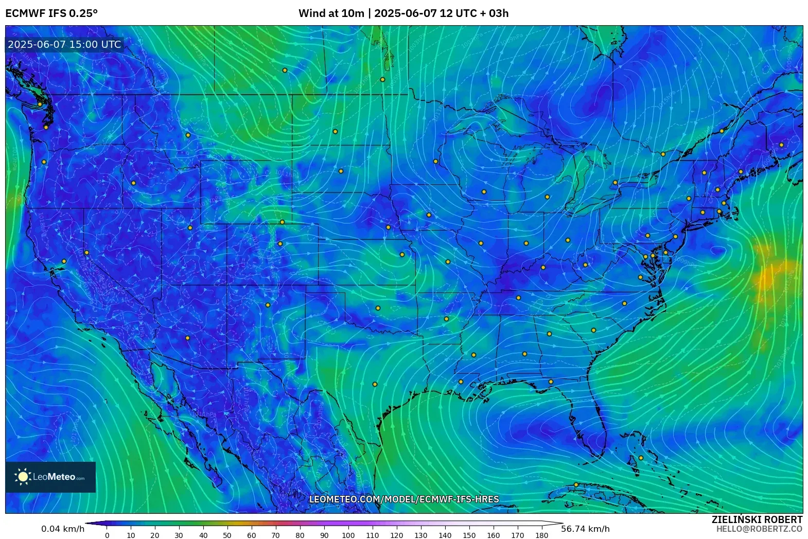 ECMWF IFS 0.25° model - Amerika Serikat, Angin 10 m ECMWF IFS 0.25° model - Amerika Serikat, Angin 10 m