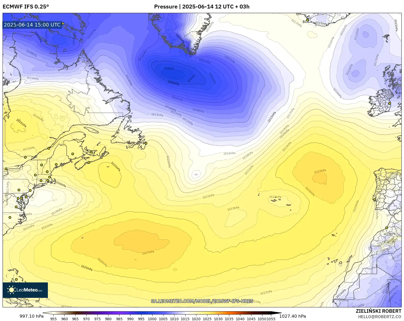 ECMWF IFS 0.25° model - North Atlantic, Pressure ECMWF IFS 0.25° model - North Atlantic, Pressure