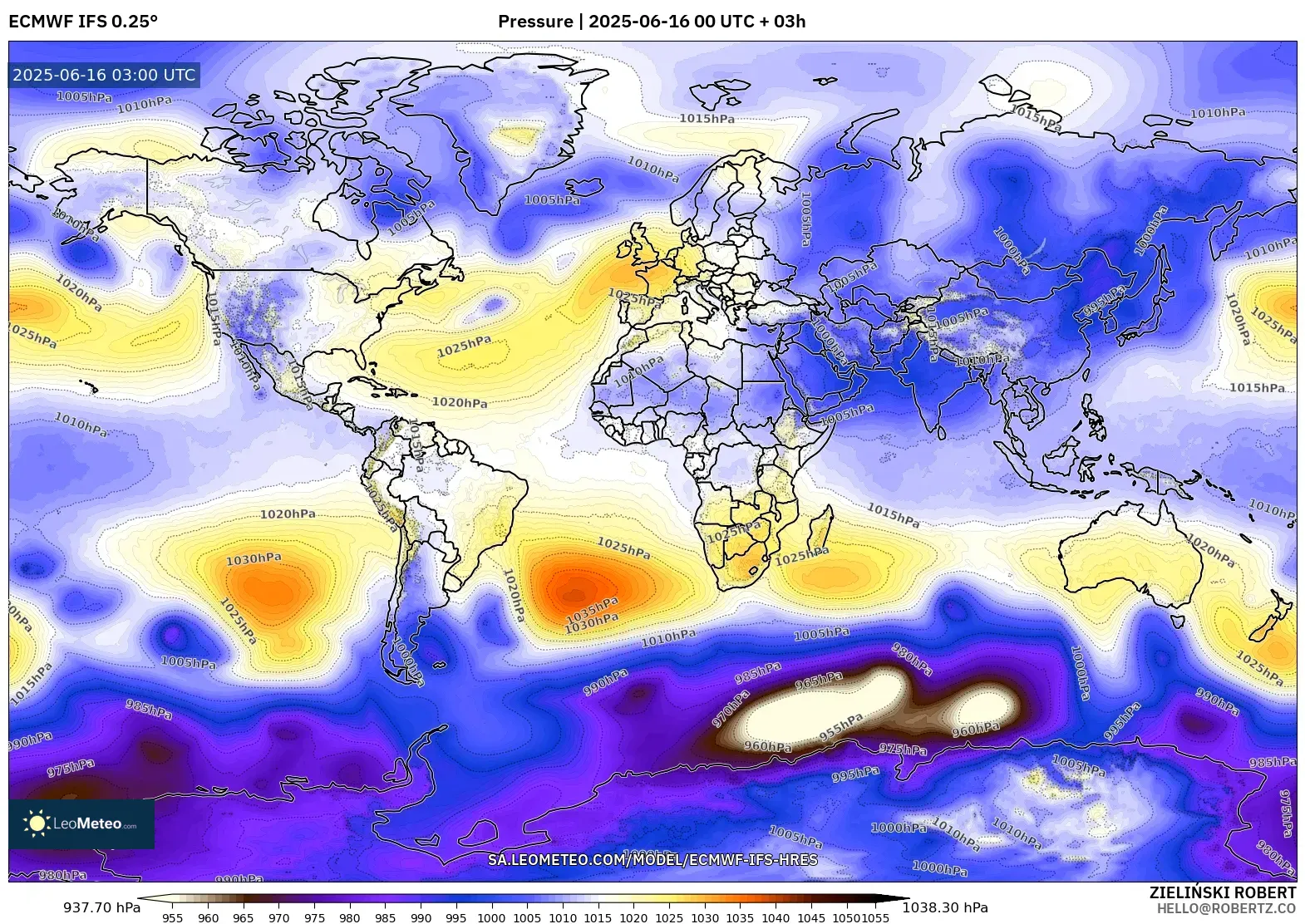 ECMWF IFS 0.25° model - World, Pressure ECMWF IFS 0.25° model - World, Pressure