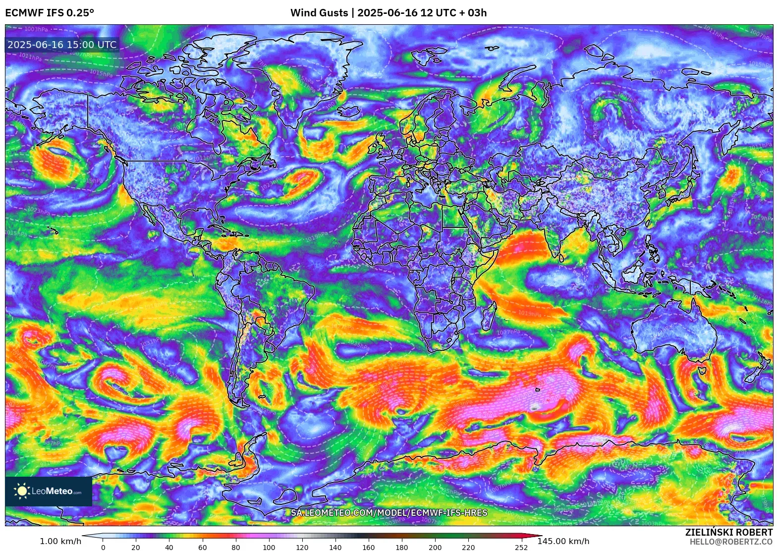 ECMWF IFS 0.25° model - World, Wind Gusts ECMWF IFS 0.25° model - World, Wind Gusts