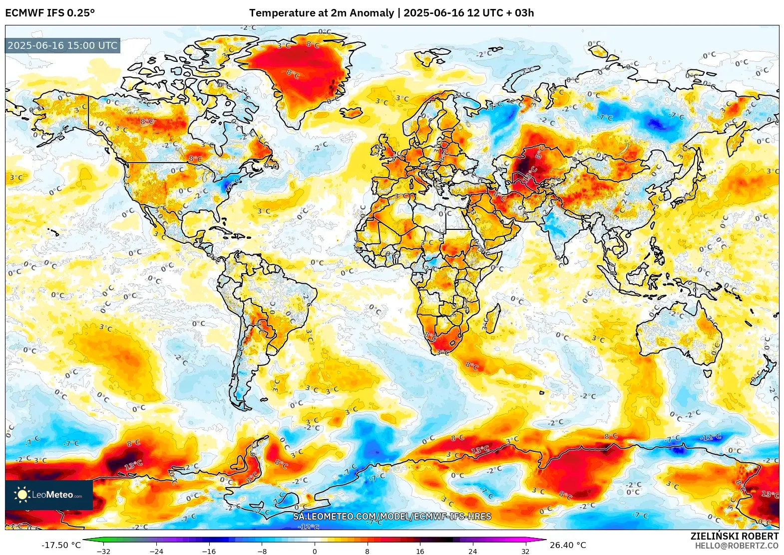 ECMWF IFS 0.25° model - World, Temperature at 2m Anomaly ECMWF IFS 0.25° model - World, Temperature at 2m Anomaly