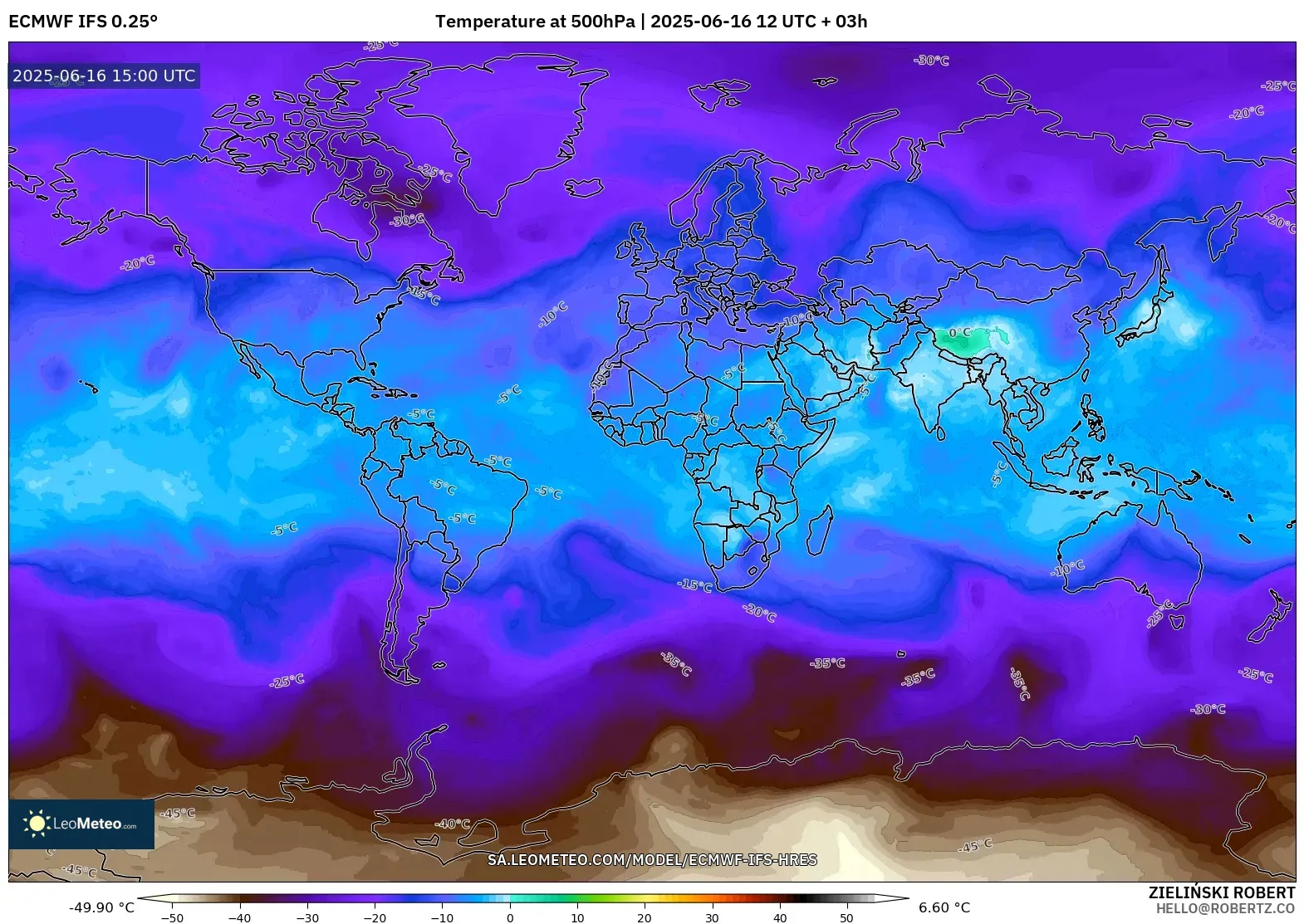 ECMWF IFS 0.25° model - World, Temperature at 500hPa ECMWF IFS 0.25° model - World, Temperature at 500hPa