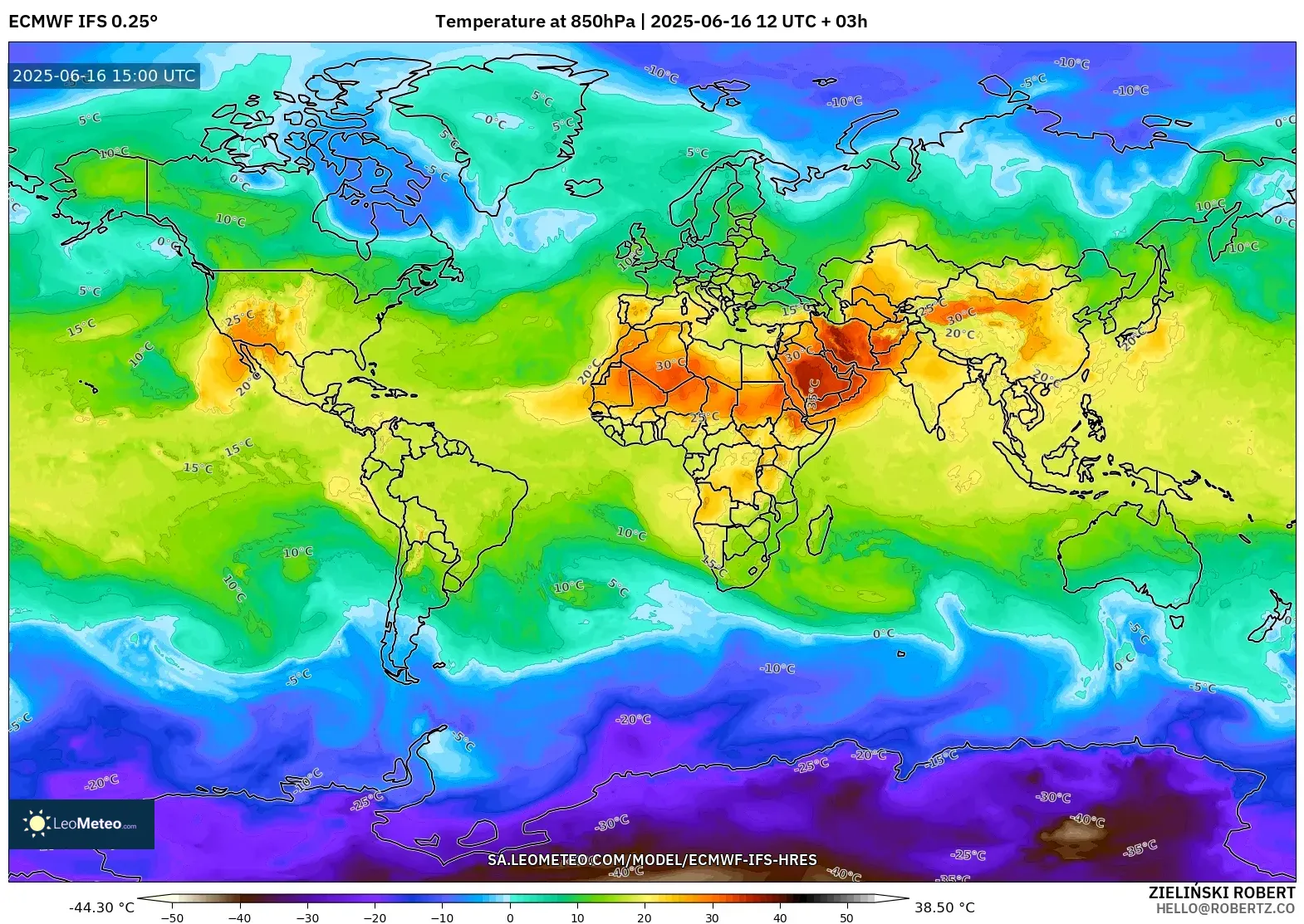 ECMWF IFS 0.25° model - World, Temperature at 850hPa ECMWF IFS 0.25° model - World, Temperature at 850hPa