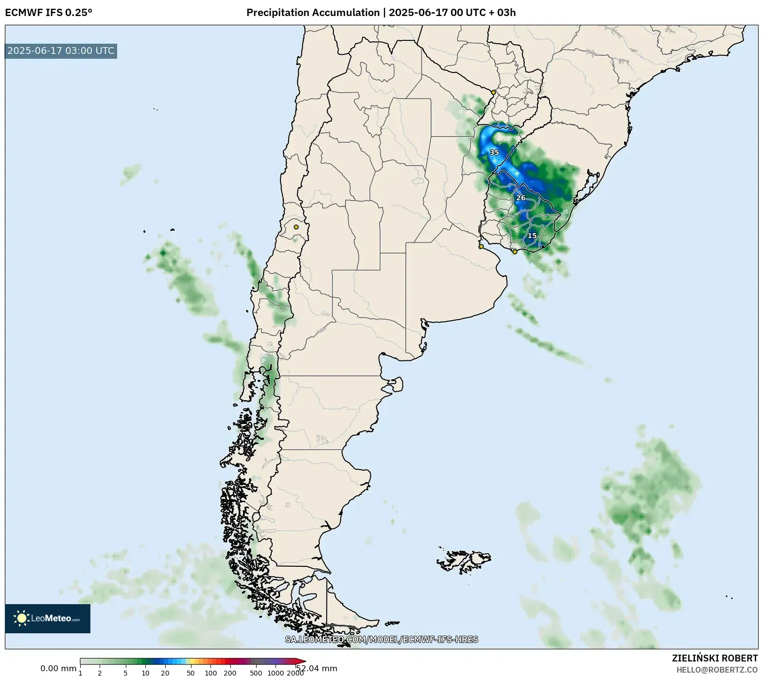 ECMWF IFS 0.25° model - Argentina, Pengumpulan Hujan ECMWF IFS 0.25° model - Argentina, Pengumpulan Hujan