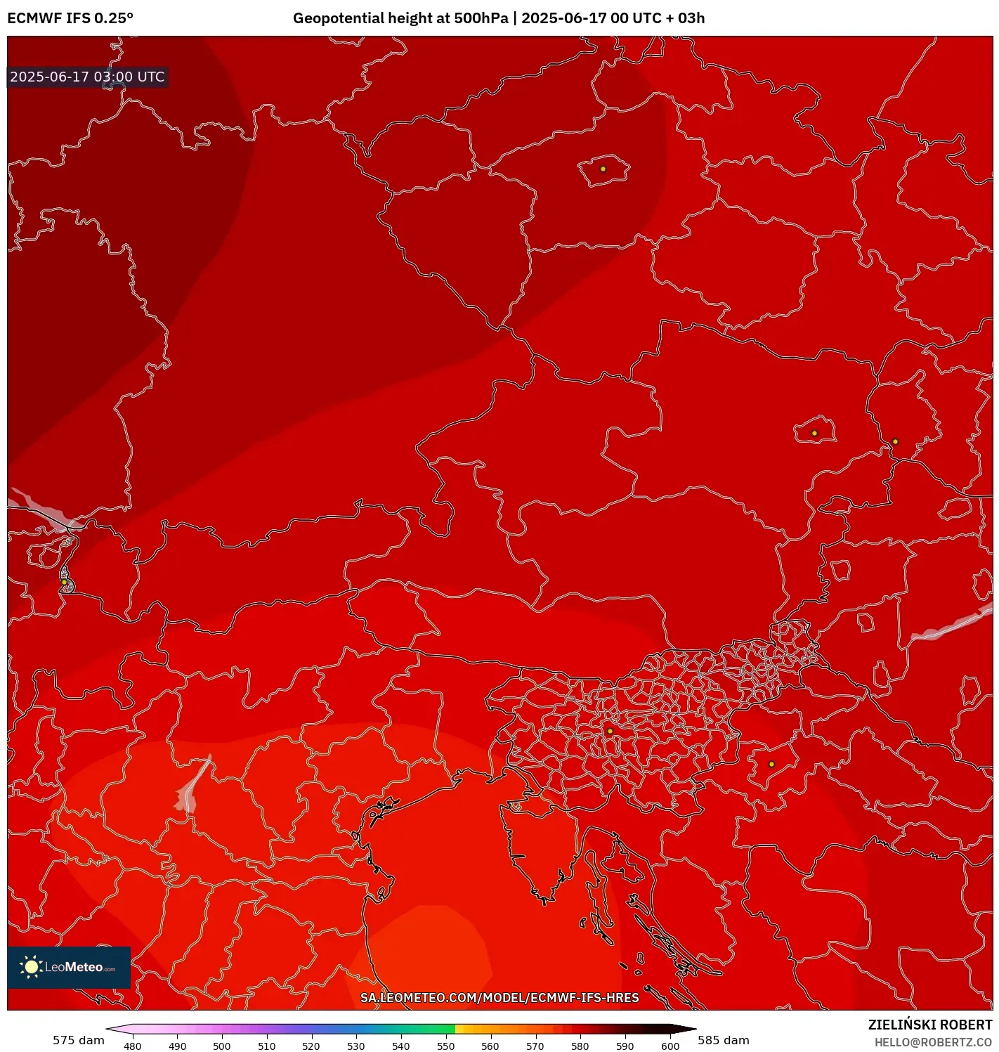 ECMWF IFS 0.25° model - Austria, Ketinggian geopotensial pada 500 hPa ECMWF IFS 0.25° model - Austria, Ketinggian geopotensial pada 500 hPa