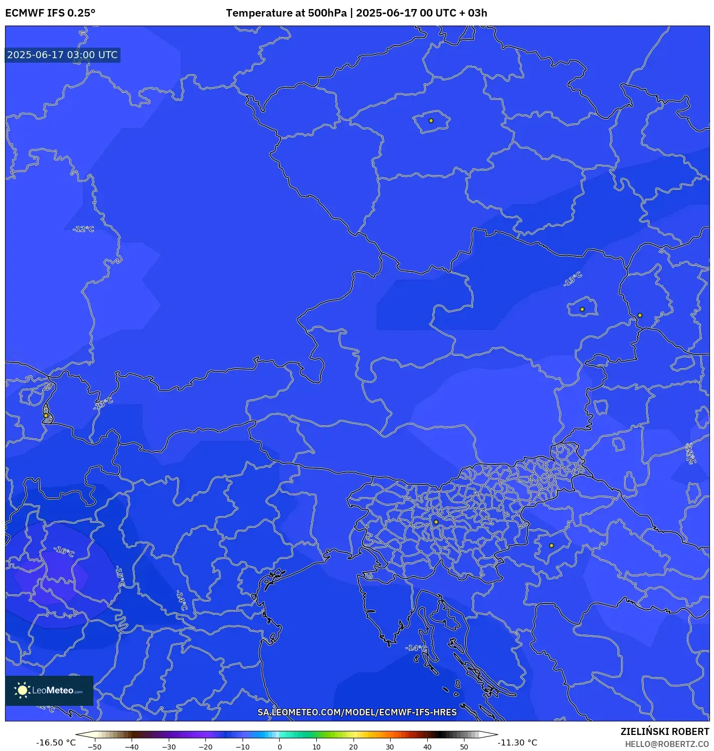 ECMWF IFS 0.25° model - Austria, Suhu 500 hPa ECMWF IFS 0.25° model - Austria, Suhu 500 hPa