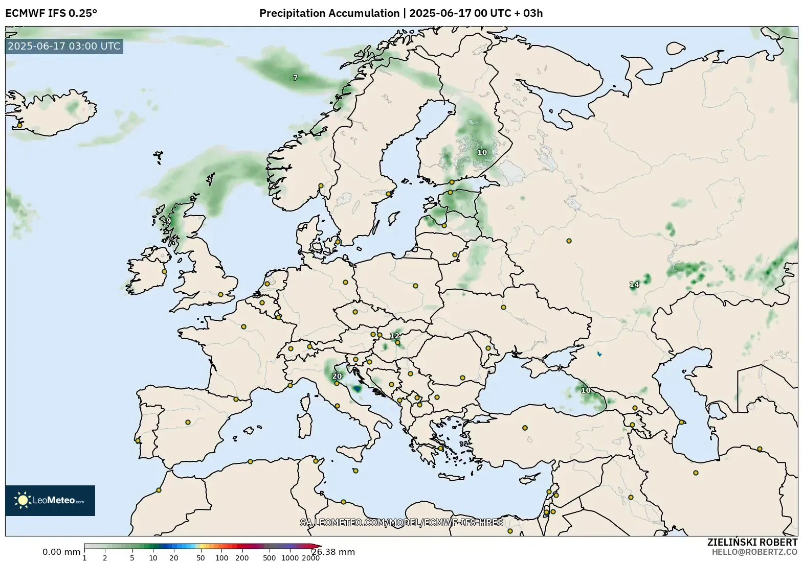 ECMWF IFS 0.25° model - Eropah, Pengumpulan Hujan ECMWF IFS 0.25° model - Eropah, Pengumpulan Hujan