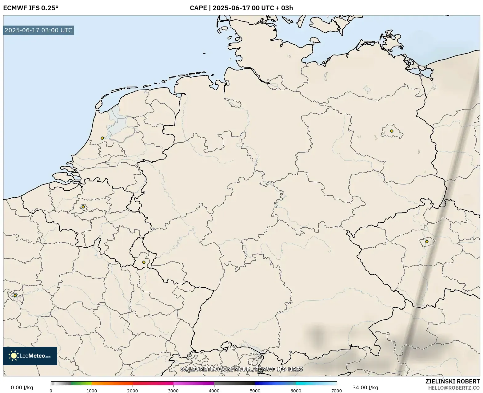 ECMWF IFS 0.25° model - Jerman, CAPE ECMWF IFS 0.25° model - Jerman, CAPE