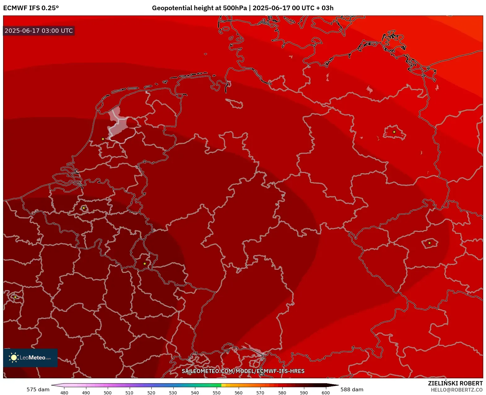 ECMWF IFS 0.25° model - Jerman, Ketinggian geopotensial pada 500 hPa ECMWF IFS 0.25° model - Jerman, Ketinggian geopotensial pada 500 hPa