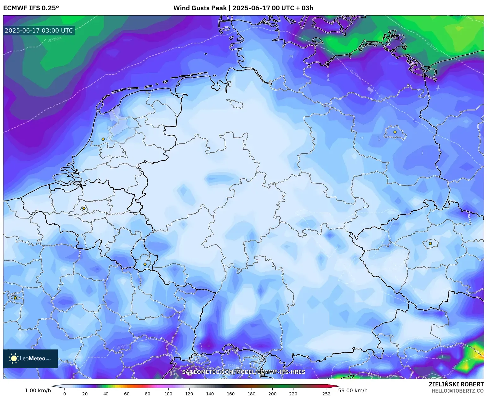 ECMWF IFS 0.25° model - Jerman, Hembusan Tertinggi ECMWF IFS 0.25° model - Jerman, Hembusan Tertinggi