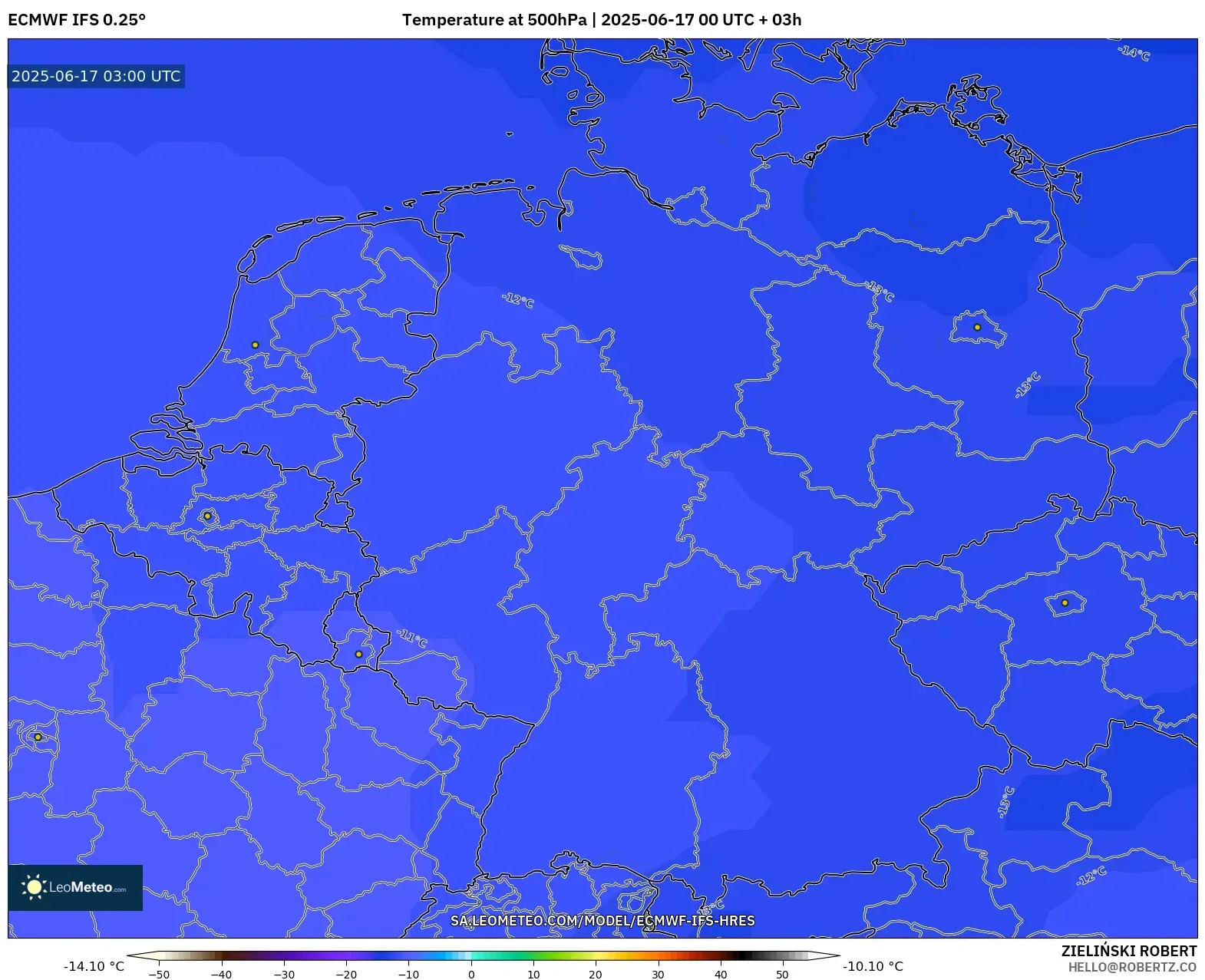 ECMWF IFS 0.25° model - Jerman, Suhu 500 hPa ECMWF IFS 0.25° model - Jerman, Suhu 500 hPa