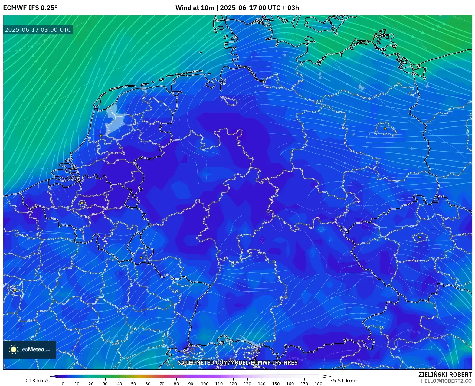 ECMWF IFS 0.25° model - Jerman, Angin 10 m ECMWF IFS 0.25° model - Jerman, Angin 10 m