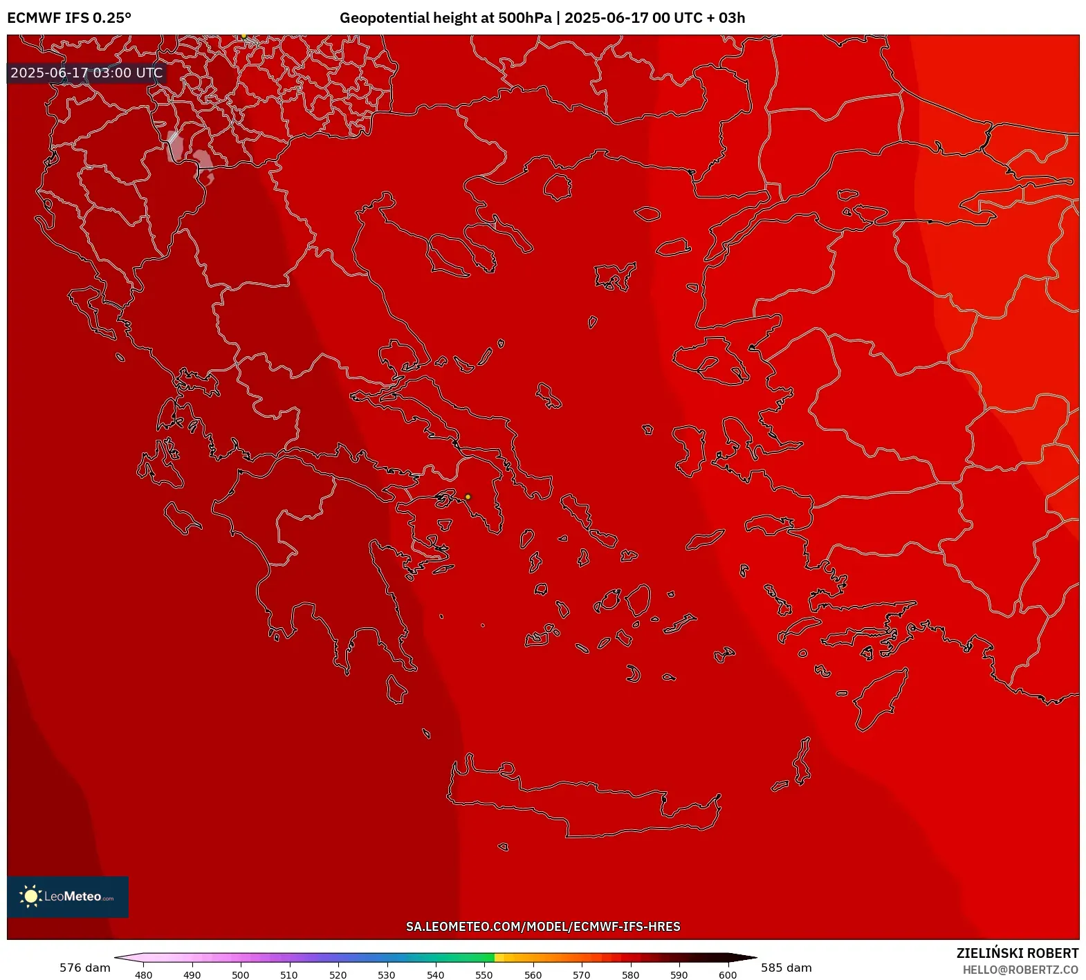 ECMWF IFS 0.25° model - Yunani, Ketinggian geopotensial pada 500 hPa ECMWF IFS 0.25° model - Yunani, Ketinggian geopotensial pada 500 hPa