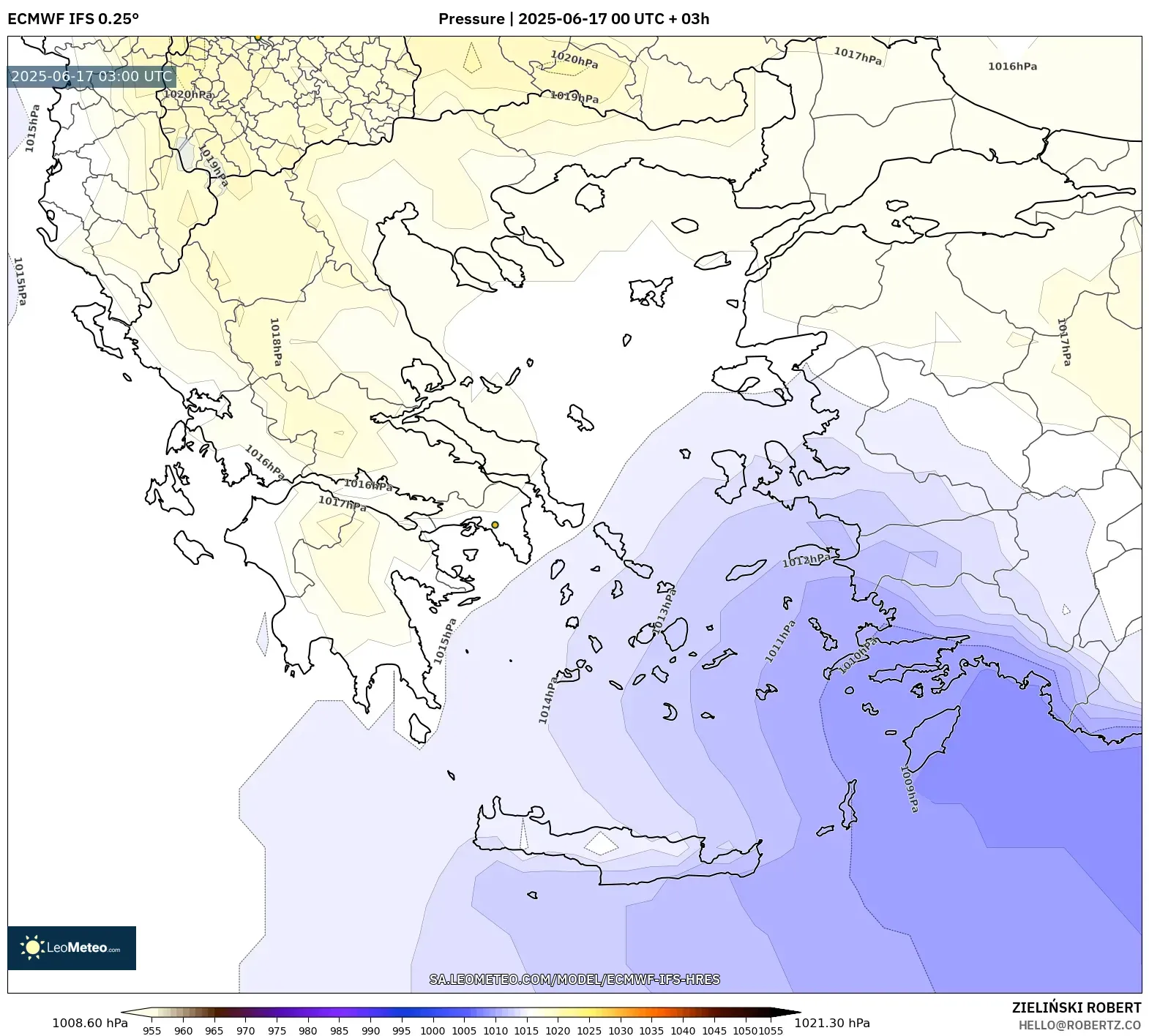 ECMWF IFS 0.25° model - Yunani, Tekanan ECMWF IFS 0.25° model - Yunani, Tekanan
